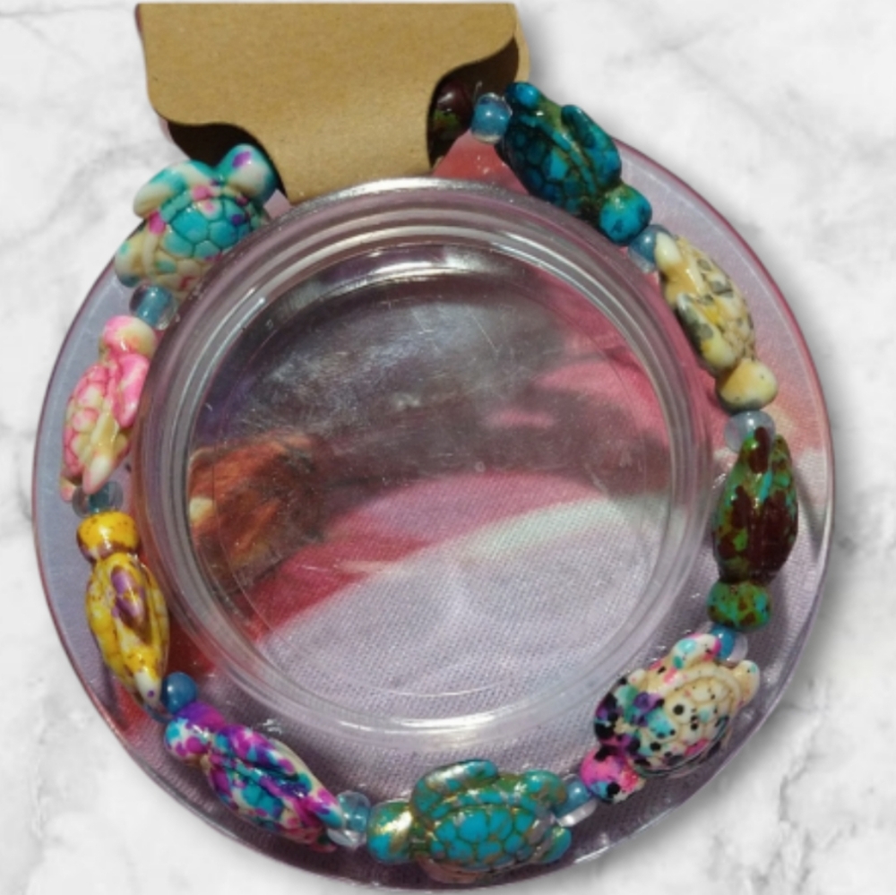 Dyed Colorful Turtle Natural Stone Beads Carved